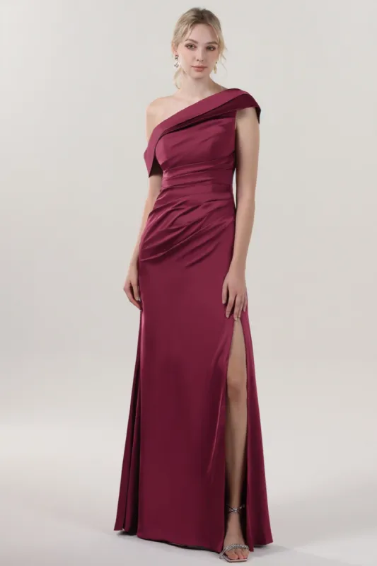 Sheath-Column Maxi Luxe Satin Bridesmaid Dress CS0609BM sold by Cocomelody