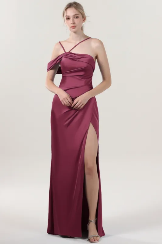 Sheath-Column Maxi Luxe Satin Bridesmaid Dress CS0602BM sold by Cocomelody