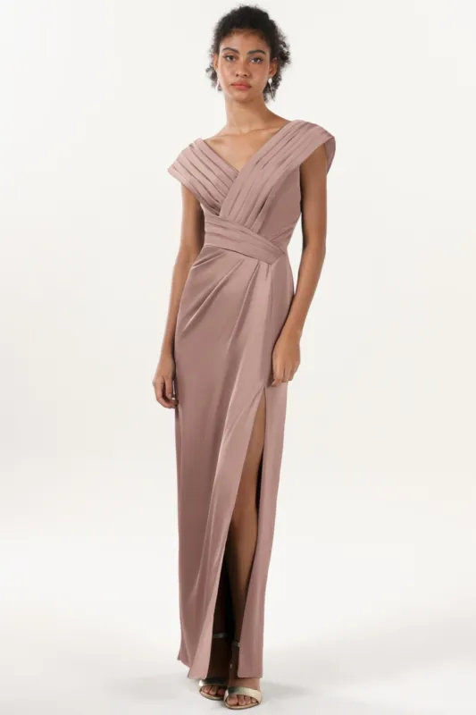 Sheath-Column Maxi Luxe Satin Bridesmaid Dress CS0608BM sold by Cocomelody