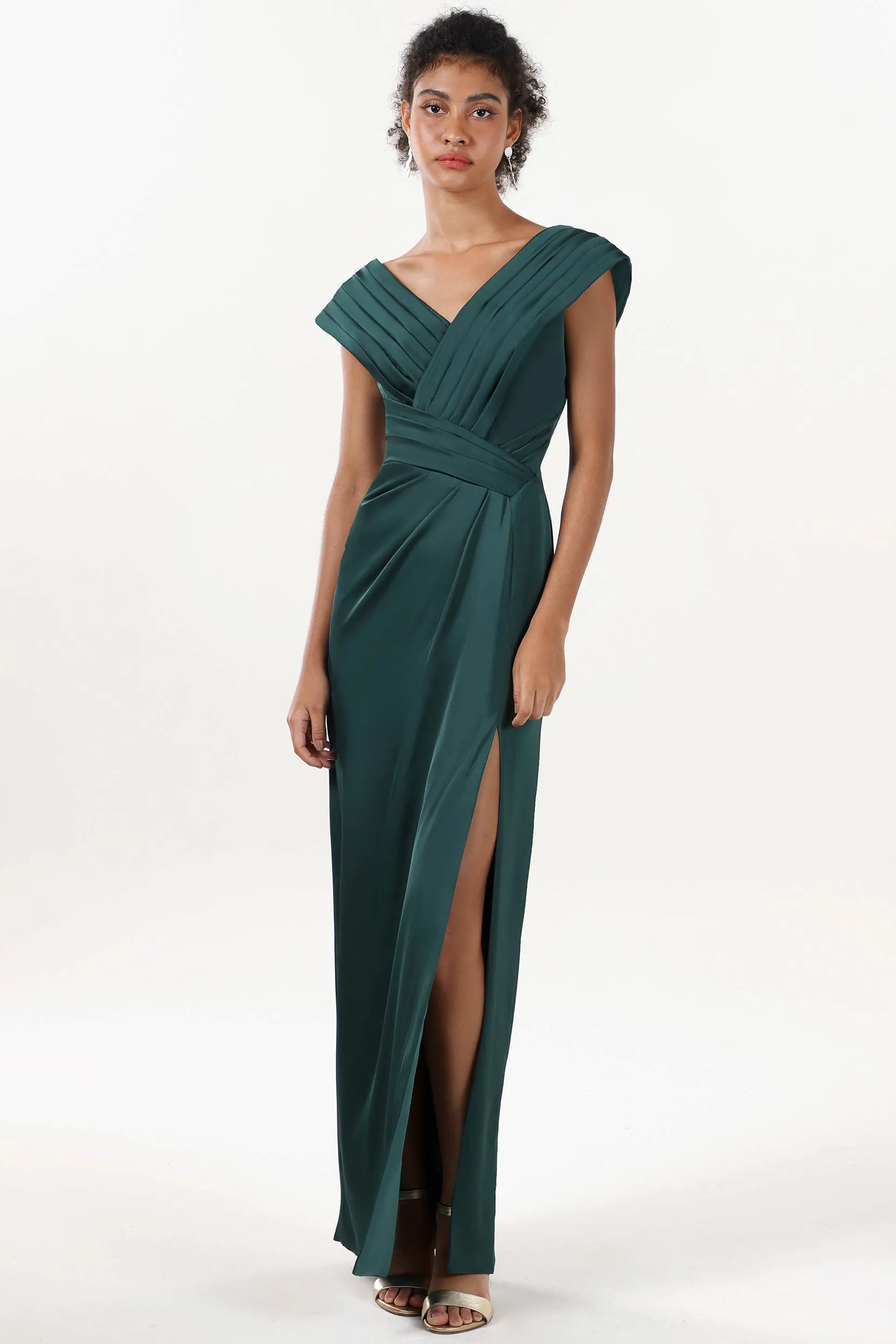 Sheath-Column Maxi Luxe Satin Bridesmaid Dress CS0608BM sold by Cocomelody product image thumbnail 3