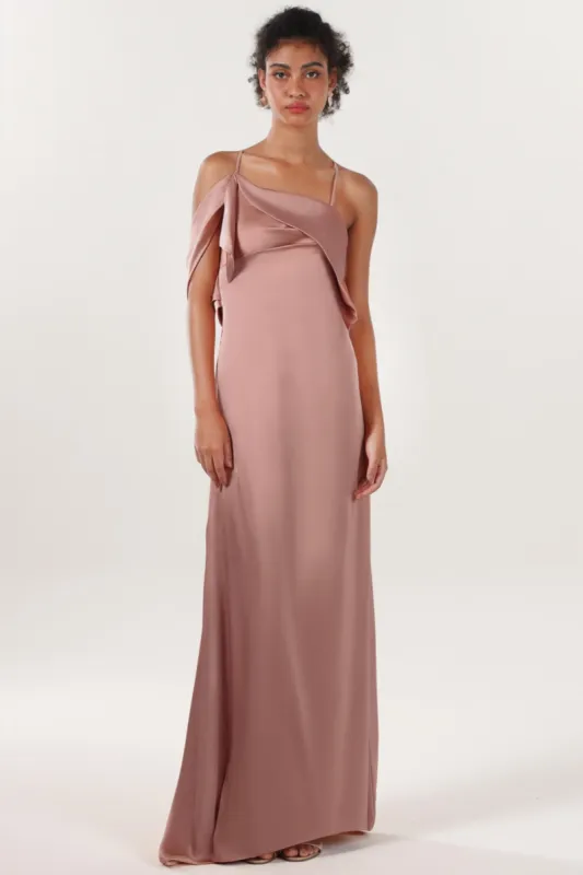 Sheath-Column Sweep-Brush Train Luxe Satin Bridesmaid Dress CS0598BM sold by Cocomelody