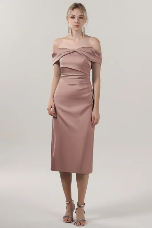 Sheath-Column Midi Luxe Satin Bridesmaid Dress CS0610BM sold by Cocomelody