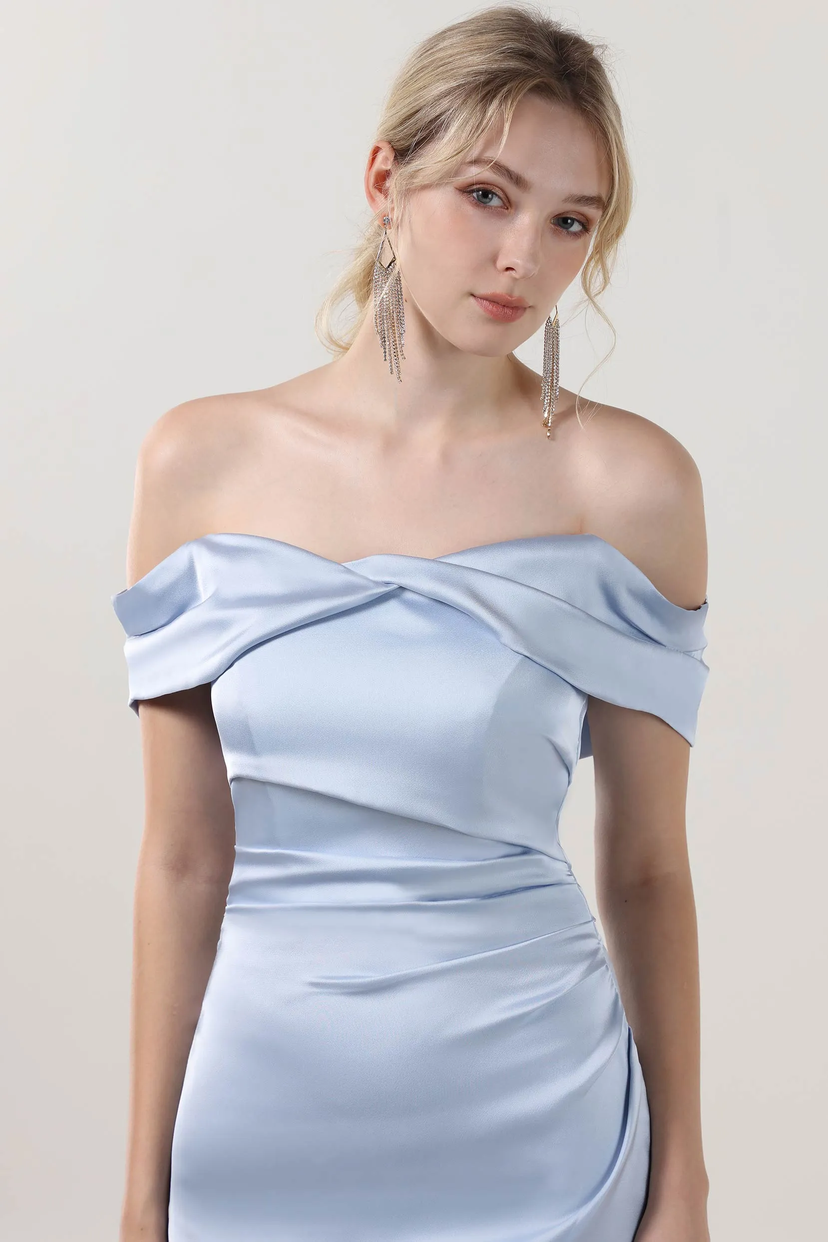 Sheath-Column Midi Luxe Satin Bridesmaid Dress CS0610BM sold by Cocomelody product image thumbnail 5