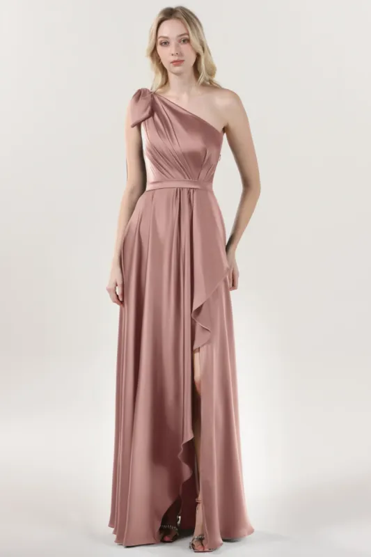 Asymmetrical Maxi Luxe Satin Bridesmaid Dress CS0603BM sold by Cocomelody