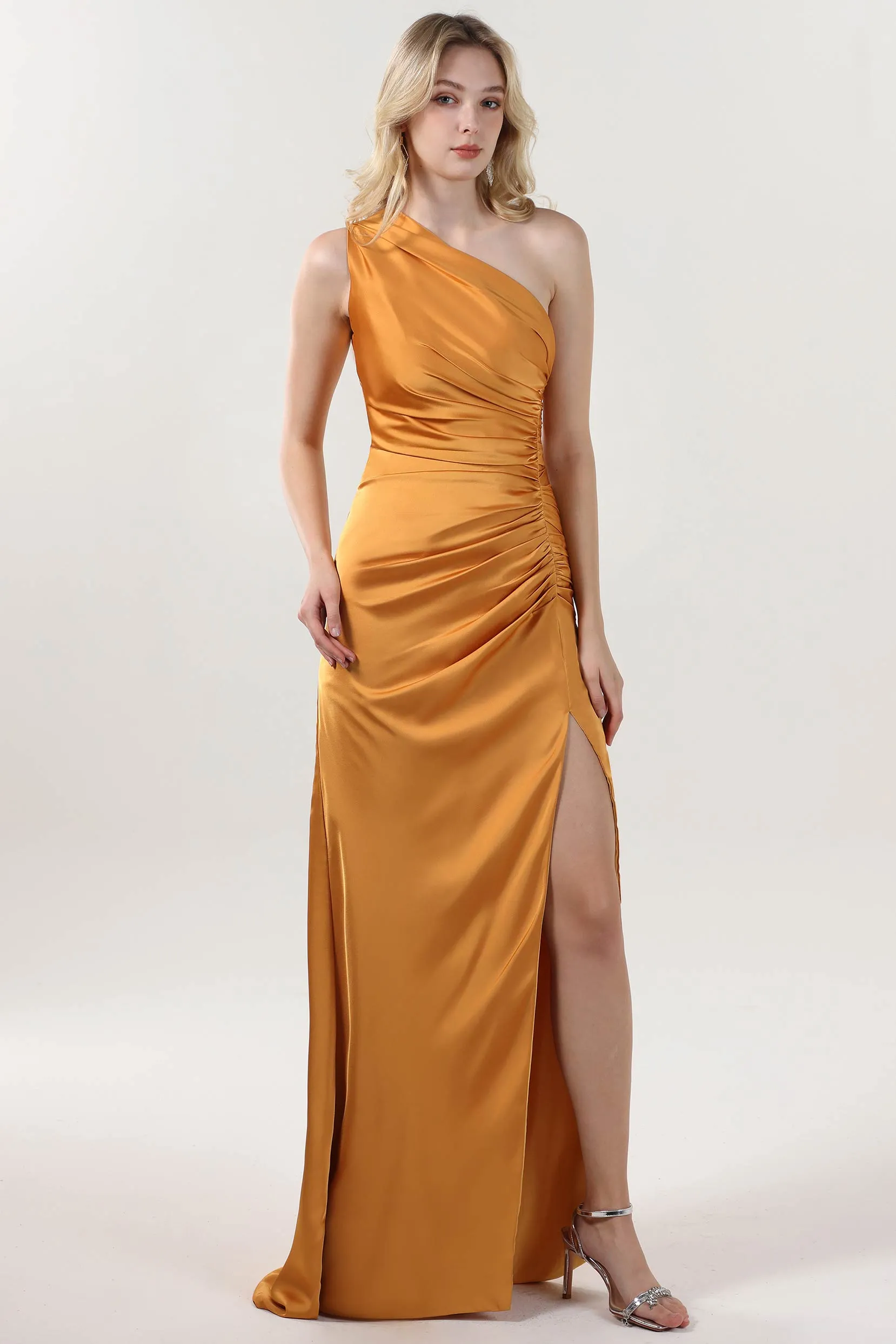 Sheath-Column Maxi Luxe Satin Bridesmaid Dress CS0606BM sold by Cocomelody product image thumbnail 4