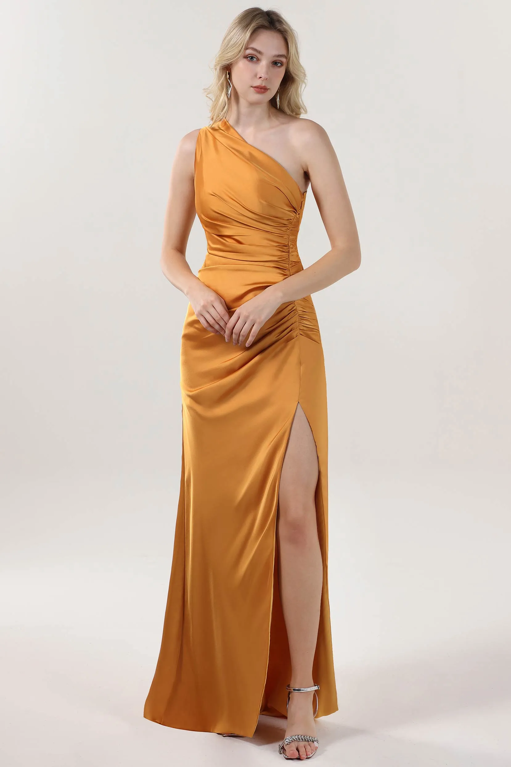 Sheath-Column Maxi Luxe Satin Bridesmaid Dress CS0606BM sold by Cocomelody product image thumbnail 3