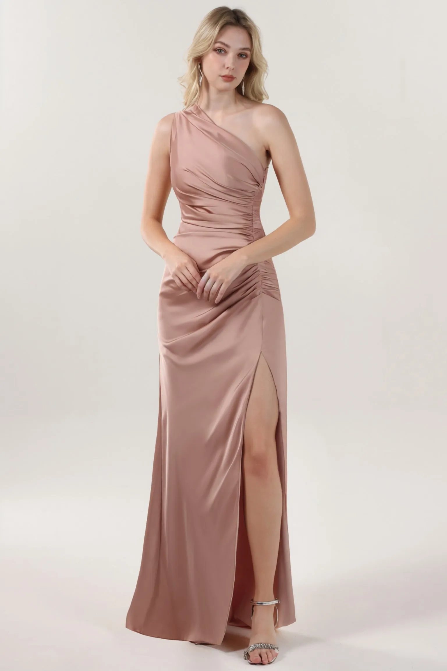 Sheath-Column Maxi Luxe Satin Bridesmaid Dress CS0606BM sold by Cocomelody