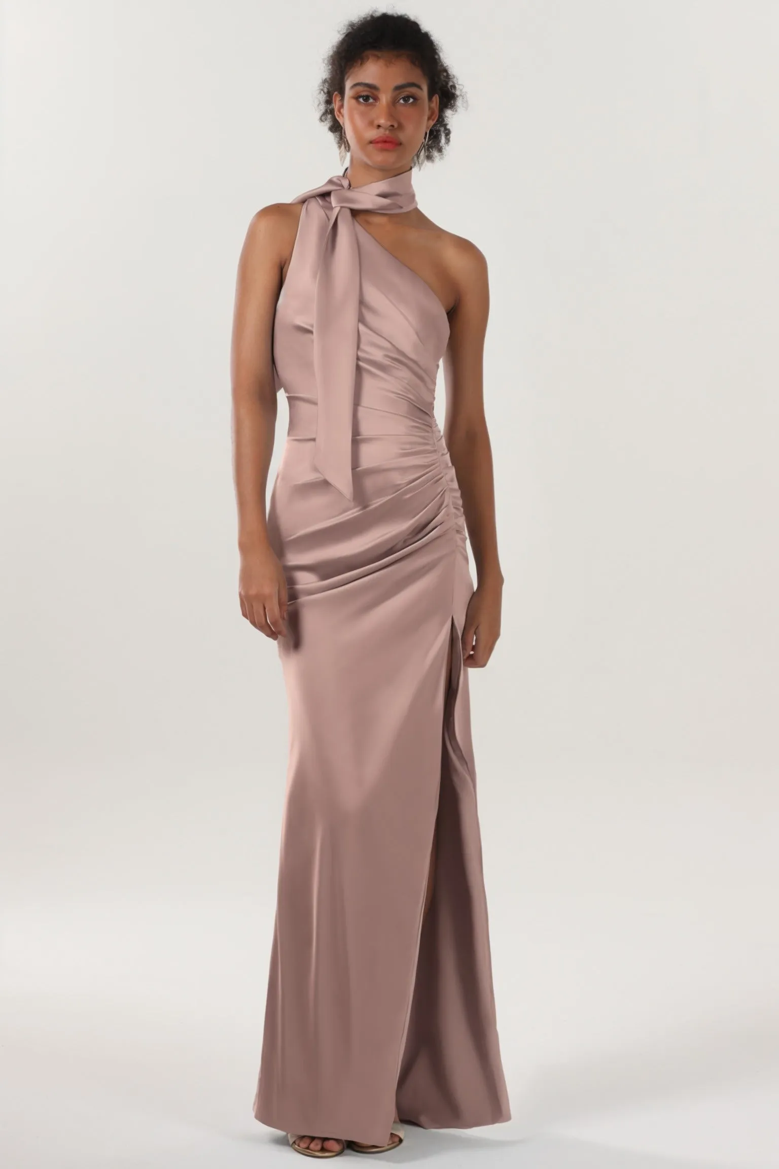 Sheath-Column Maxi Luxe Satin Bridesmaid Dress CS0604BM sold by Cocomelody