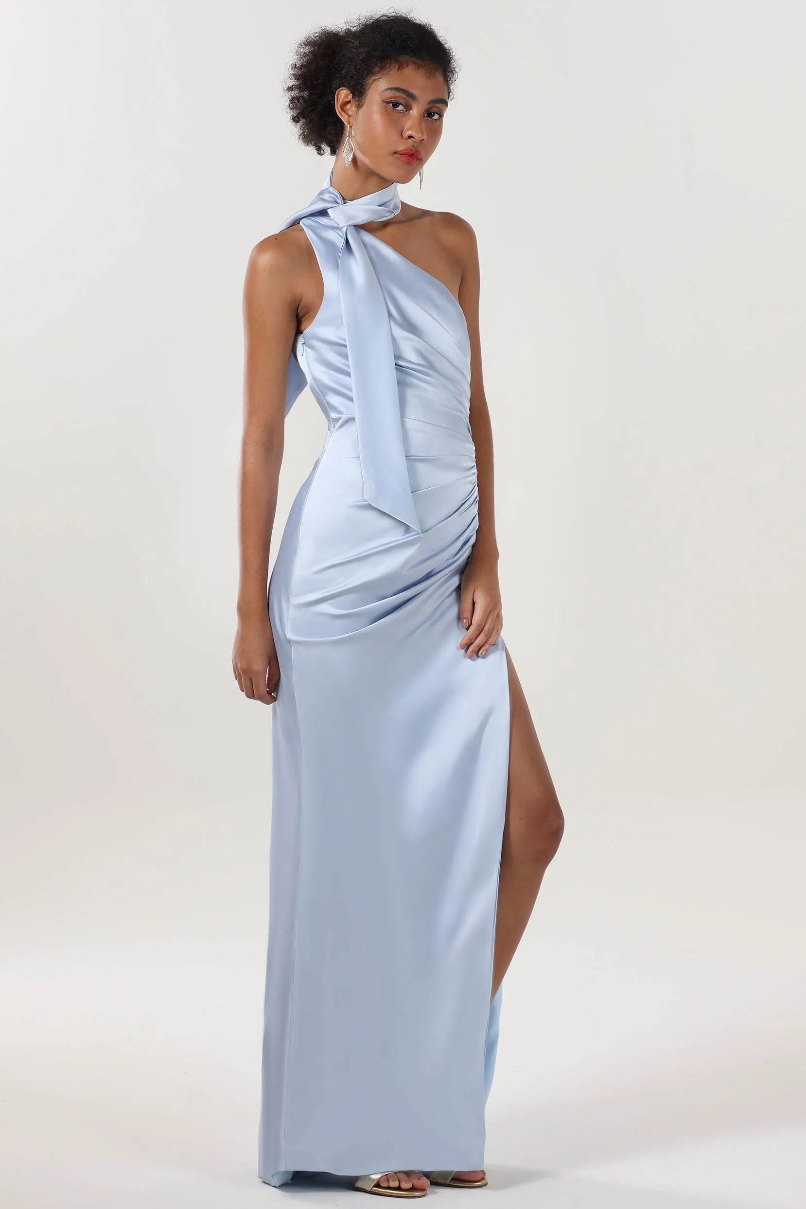 Sheath-Column Maxi Luxe Satin Bridesmaid Dress CS0604BM sold by Cocomelody product image thumbnail 4