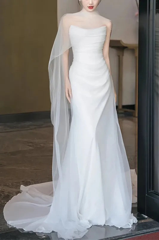 Sheath-Column Chapel Train  Forged Chiffon Wedding Dress 830154757527 sold by Cocomelody
