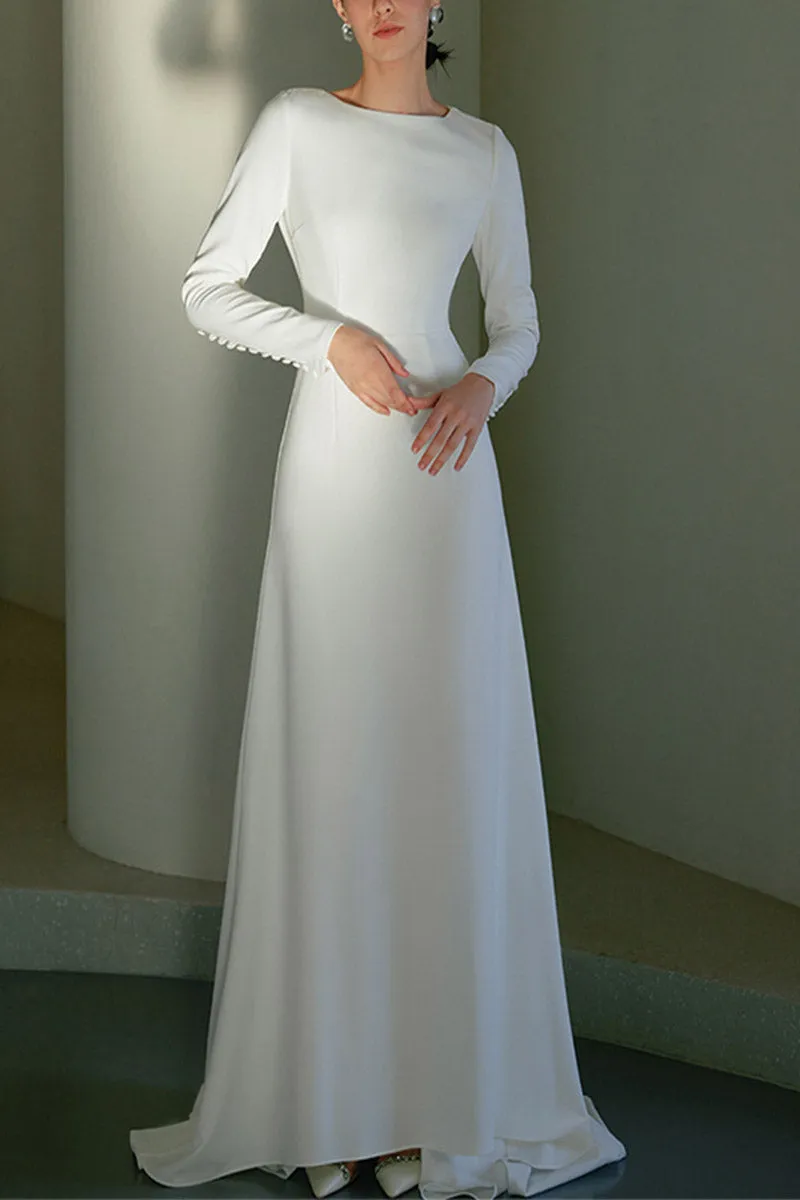 A-Line Sweep-Brush Train Stretch Satin Wedding Dress 681779653285 sold by Cocomelody