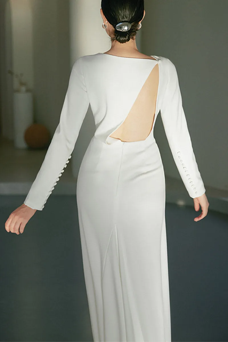 A-Line Sweep-Brush Train Stretch Satin Wedding Dress 681779653285 sold by Cocomelody product image thumbnail 5