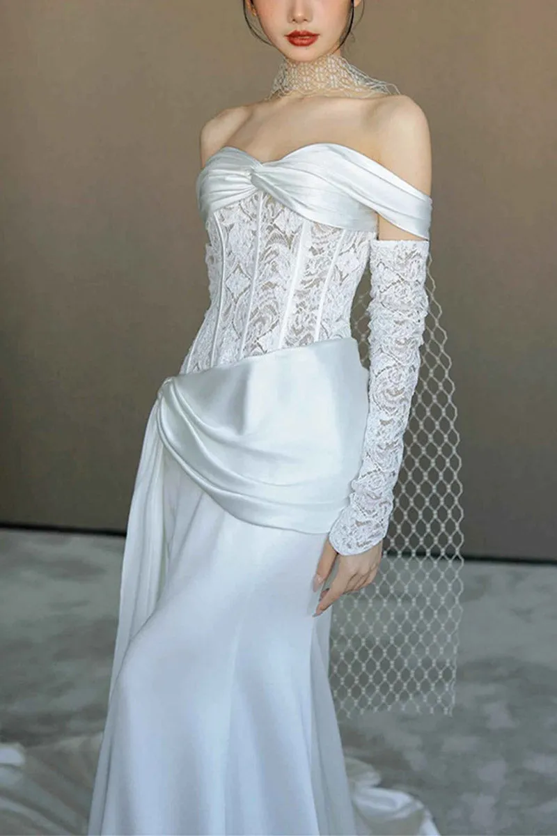 Trumpet-Mermaid Chapel Train Lace Satin Wedding Dress 836304819921 sold by Cocomelody product image thumbnail 4