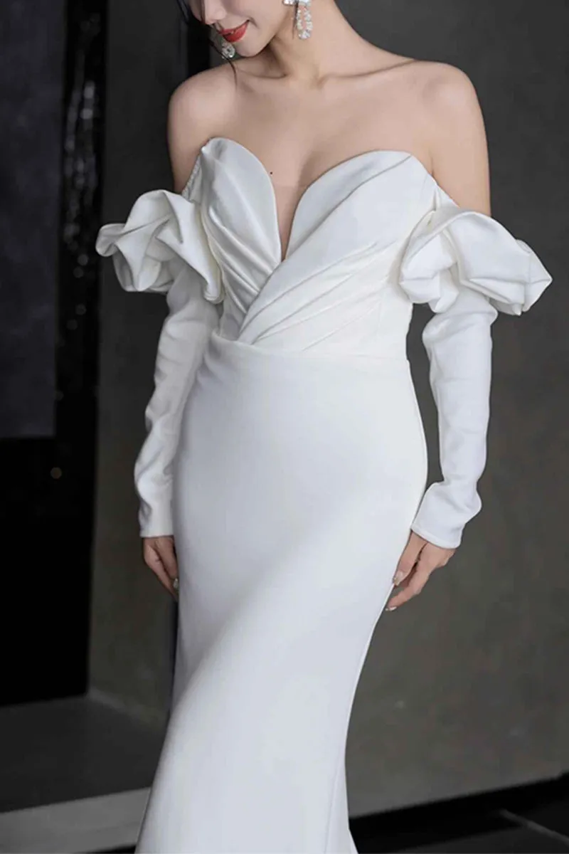 Sheath-Column Chapel Train Satin Wedding Dress 845943897420 sold by Cocomelody product image thumbnail 4