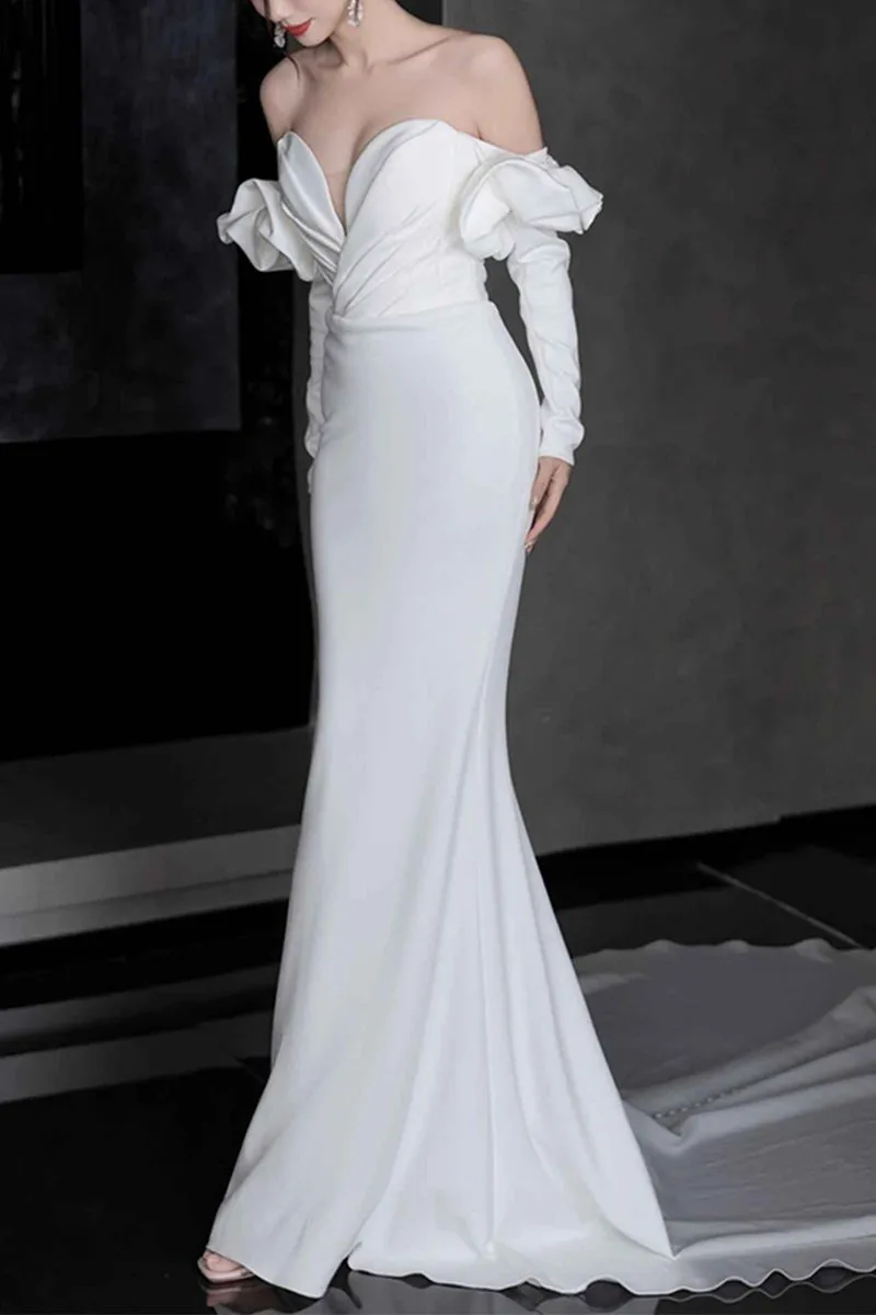 Sheath-Column Chapel Train Satin Wedding Dress 845943897420 sold by Cocomelody product image thumbnail 3