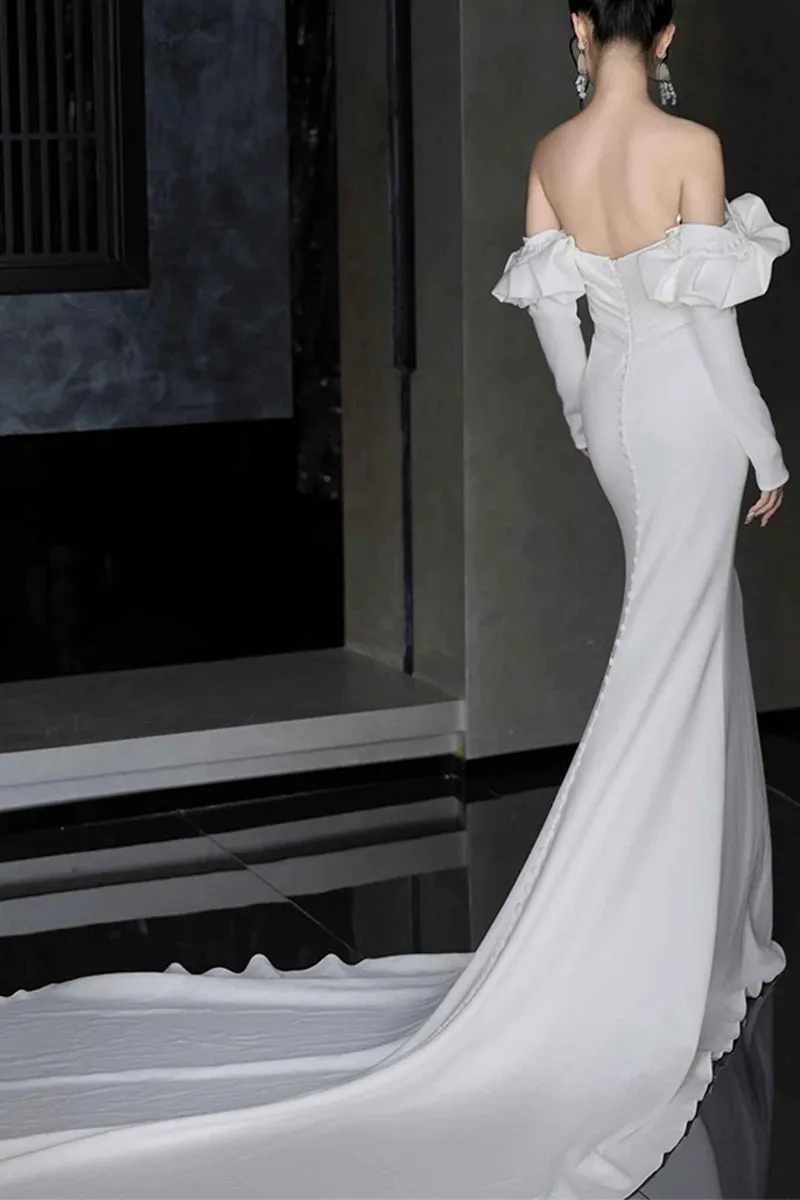 Sheath-Column Chapel Train Satin Wedding Dress 845943897420 sold by Cocomelody product image thumbnail 2