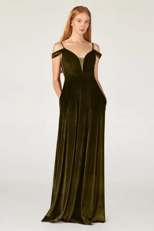 A-Line Floor Length Velvet Bridesmaid Dress CB0373CR sold by Cocomelody