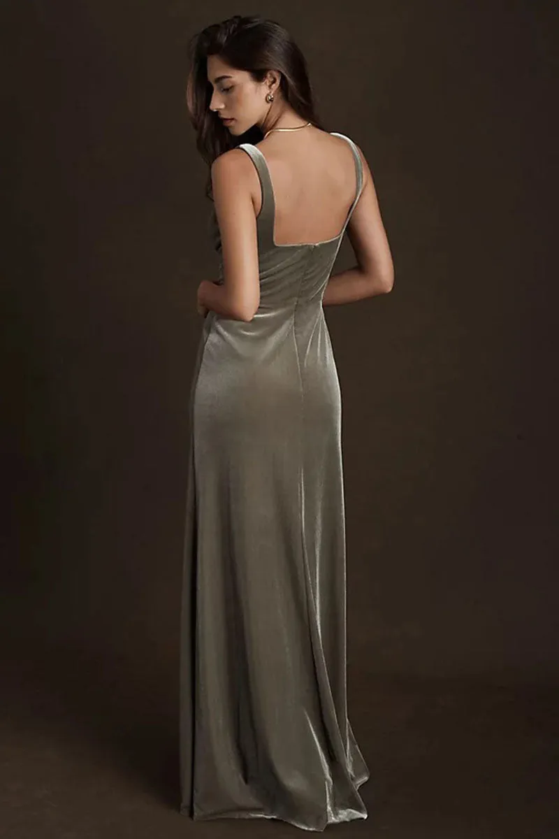 Sheath-Column Maxi Velvet Bridesmaid Dress 687887473377 sold by Cocomelody product image thumbnail 5