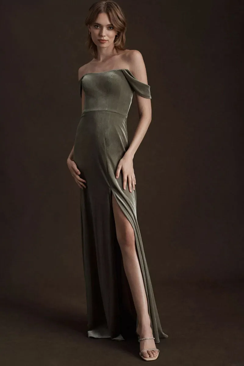 Sheath-Column Maxi Velvet Bridesmaid Dress 687887473377 sold by Cocomelody product image thumbnail 2