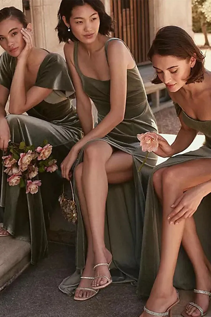 Sheath-Column Maxi Velvet Bridesmaid Dress 687887473377 sold by Cocomelody