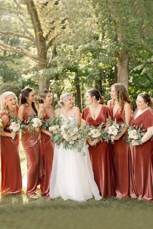A-Line Maxi Velvet Bridesmaid Dress 658543548708 sold by Cocomelody