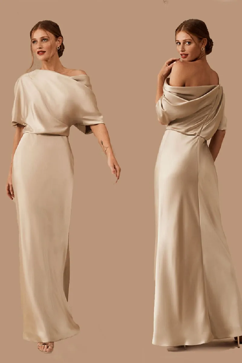A-Line Maxi Stretch Satin Bridesmaid Dress 658382593437 sold by Cocomelody product image thumbnail 4