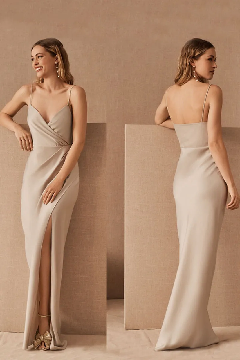 A-Line Maxi Stretch Satin Bridesmaid Dress 658382593437 sold by Cocomelody product image thumbnail 2