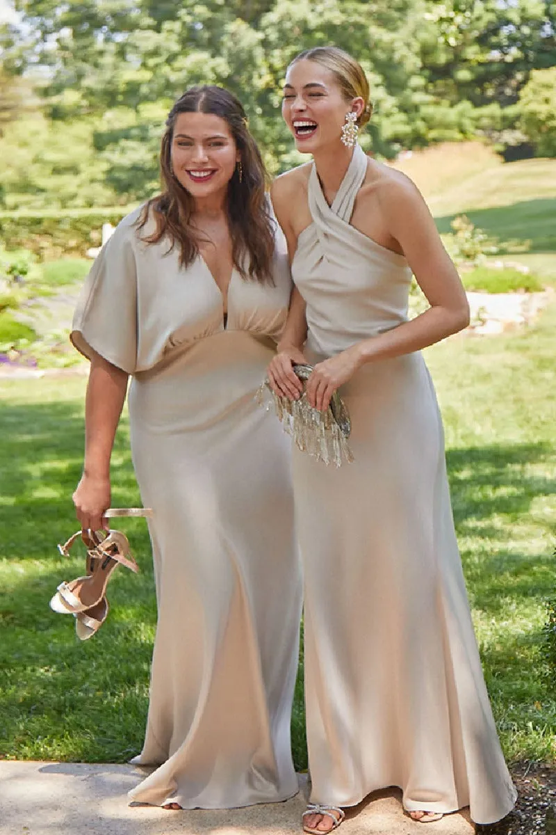A-Line Maxi Stretch Satin Bridesmaid Dress 658382593437 sold by Cocomelody