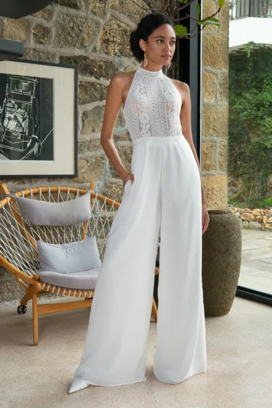 Floor Length Chiffon Lace Wedding Jumpsuit CW2354CR sold by Cocomelody