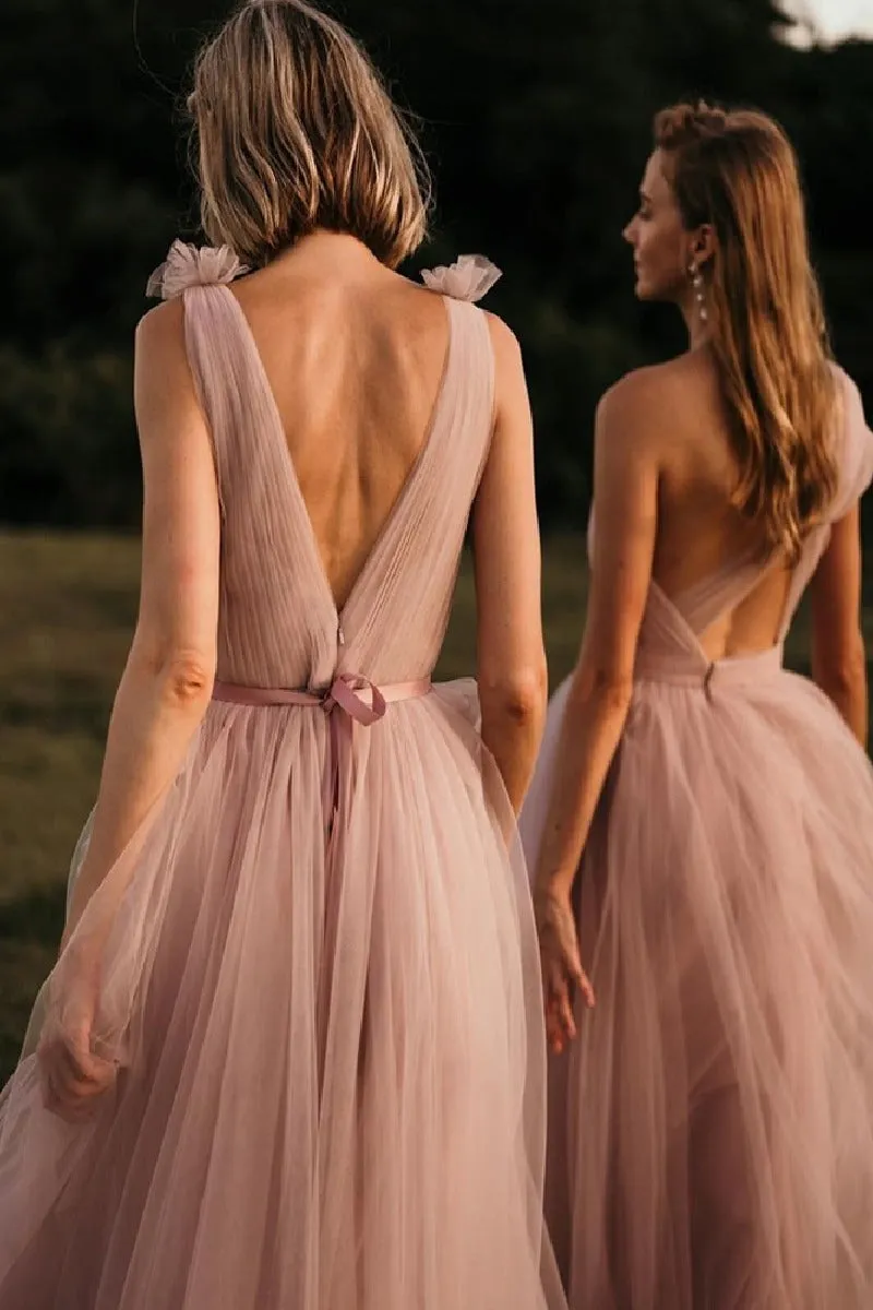 A-Line Maxi Tulle Bridesmaid Dress 775779850239 sold by Cocomelody product image thumbnail 2