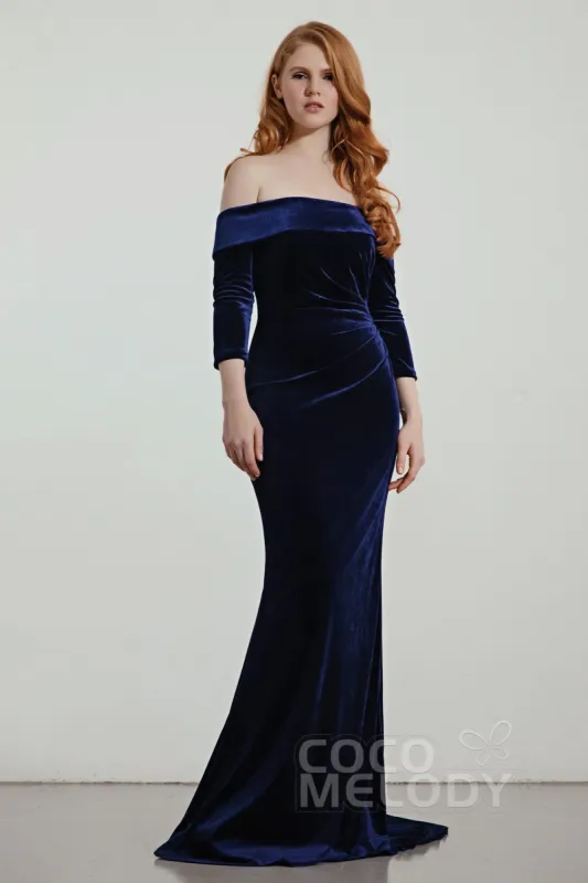 Trumpet Sweep-Brush Train Velvet Bridesmaid Dress Formal Dresses CB0432 sold by Cocomelody