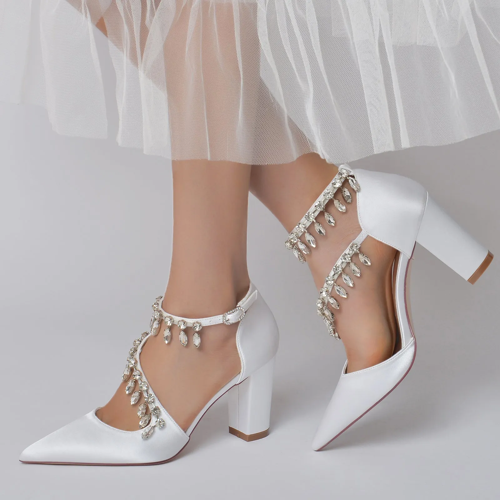 Chunky Heel 8.5cm Silk-Like Shoes CK0195 sold by Cocomelody product image thumbnail 4