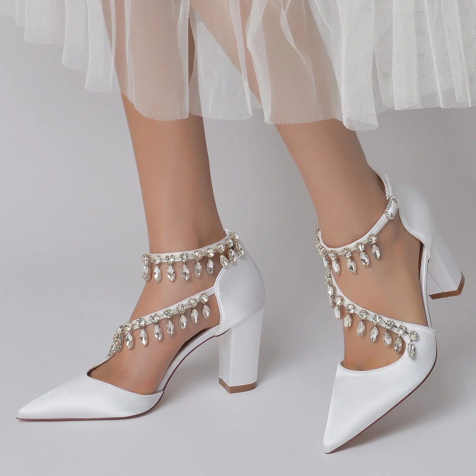 Chunky Heel 8.5cm Silk-Like Shoes CK0195 sold by Cocomelody product image thumbnail 2