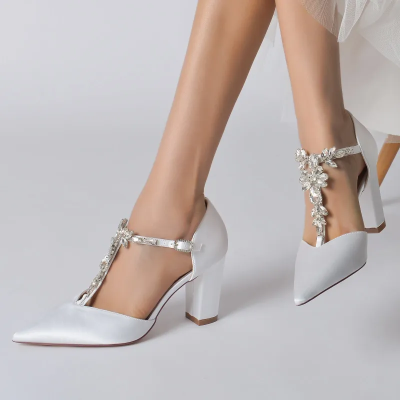 Chunky Heel 8.5cm Silk-Like Shoes CK0188 sold by Cocomelody