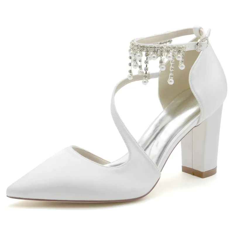 Chunky Heel 8.5cm Silk-Like Shoes CK0185 sold by Cocomelody
