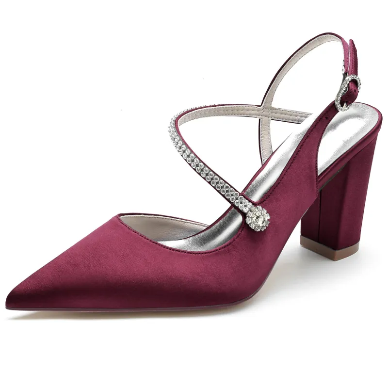 Chunky Heel 8.5cm Silk-Like Shoes CK0184 sold by Cocomelody