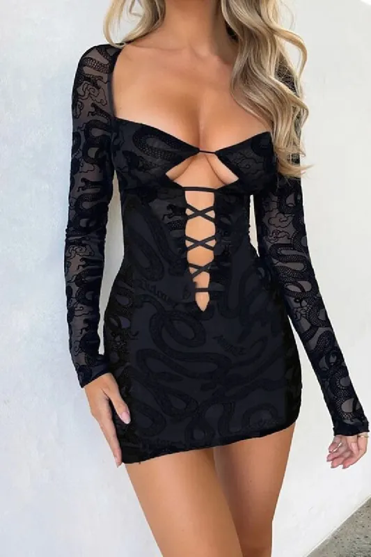 Lace long sleeve hollowed-out sexy cocktail dress 817080662499 sold by Cocomelody