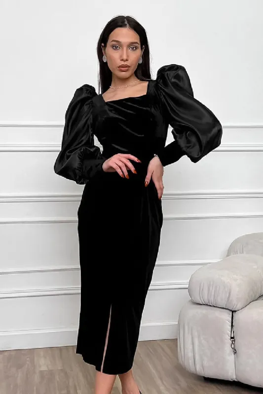 Elegant French black velvet cocktail dress 829412894052 sold by Cocomelody