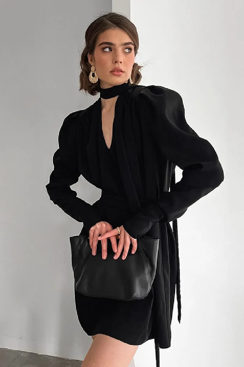 French elegant lace-up waist little black cocktail dress 818468797733 sold by Cocomelody