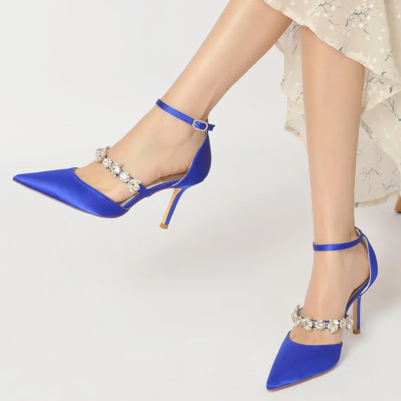 Blue Rhinestone Ankle Strap Pointy Stiletto Heels CK0131 sold by Cocomelody