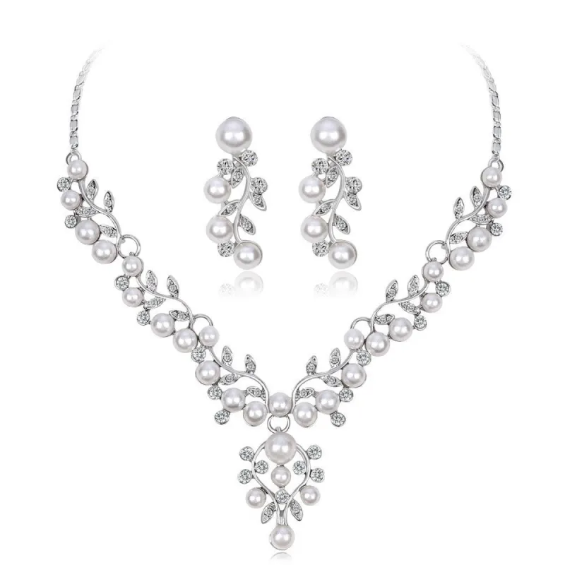 Elegant Pearl/Zircon Wedding Earrings/Necklace Jewelry Sets (Set of 2) 563237845915 sold by Cocomelody