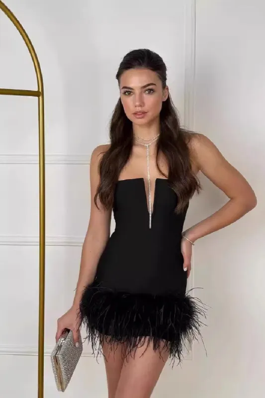 Strapless style socialite party ostrich fur bandage cocktail dress 841018847657 sold by Cocomelody