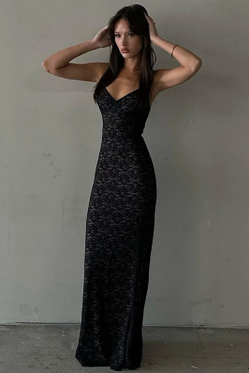 Stylish halter sexy lace low-cut slim-fit cocktail dress 725305139757 sold by Cocomelody product image thumbnail 3