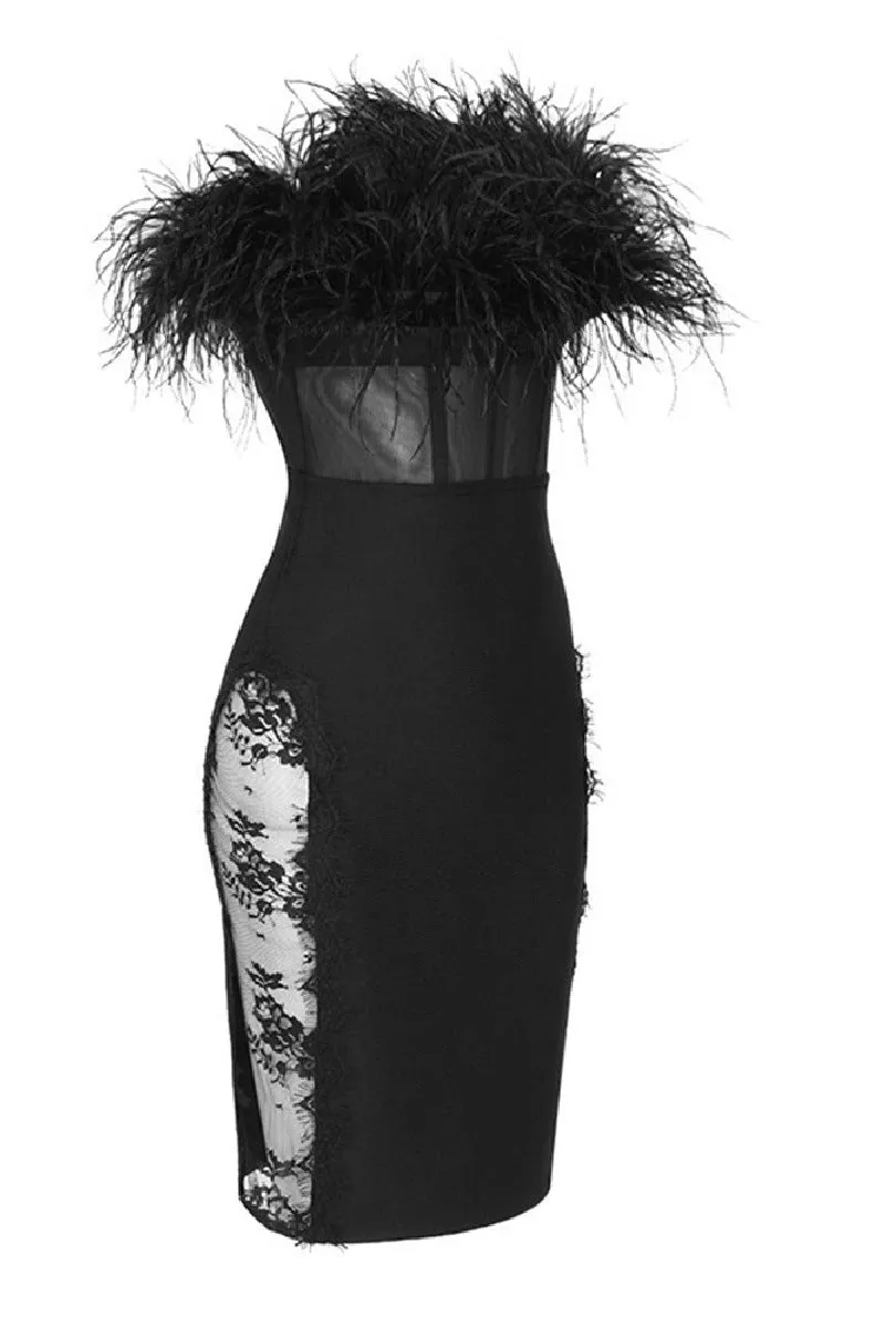 Bodice feather lace cutout mesh sheath hip bandage cocktail dress 738287275067 sold by Cocomelody product image thumbnail 5