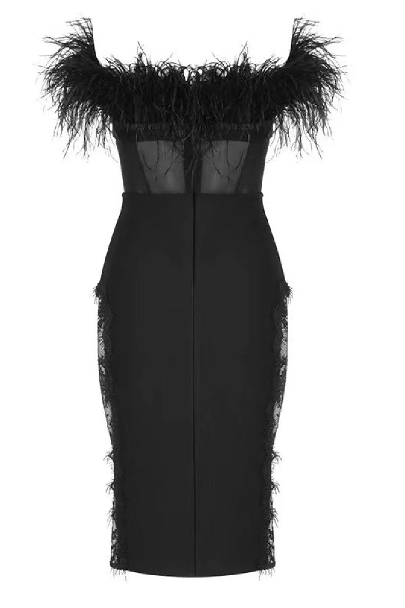 Bodice feather lace cutout mesh sheath hip bandage cocktail dress 738287275067 sold by Cocomelody product image thumbnail 4