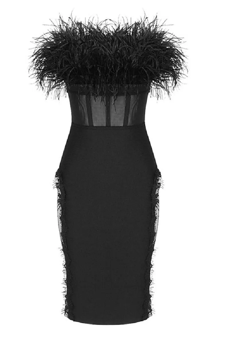 Bodice feather lace cutout mesh sheath hip bandage cocktail dress 738287275067 sold by Cocomelody product image thumbnail 3