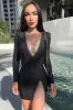 Shiny V-neck rhine-diamond slim-fit split cocktail dress 740086624931 sold by Cocomelody