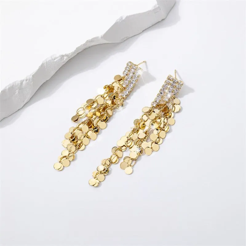Long gold fringe earrings 738515284210 sold by Cocomelody