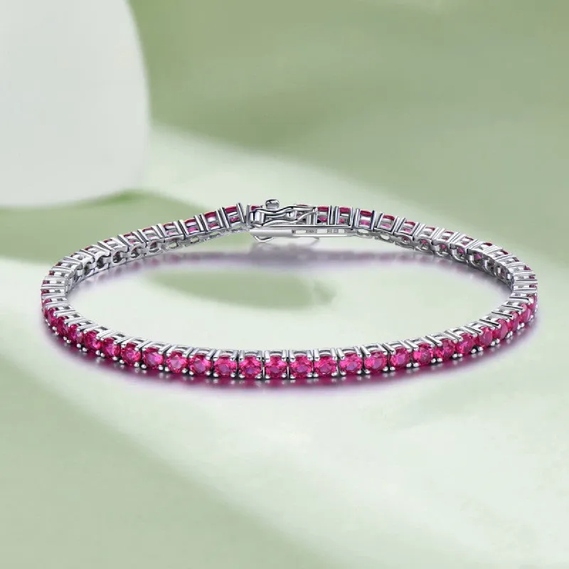 Tennis chain full of diamond ruby bracelet 615185866659 sold by Cocomelody