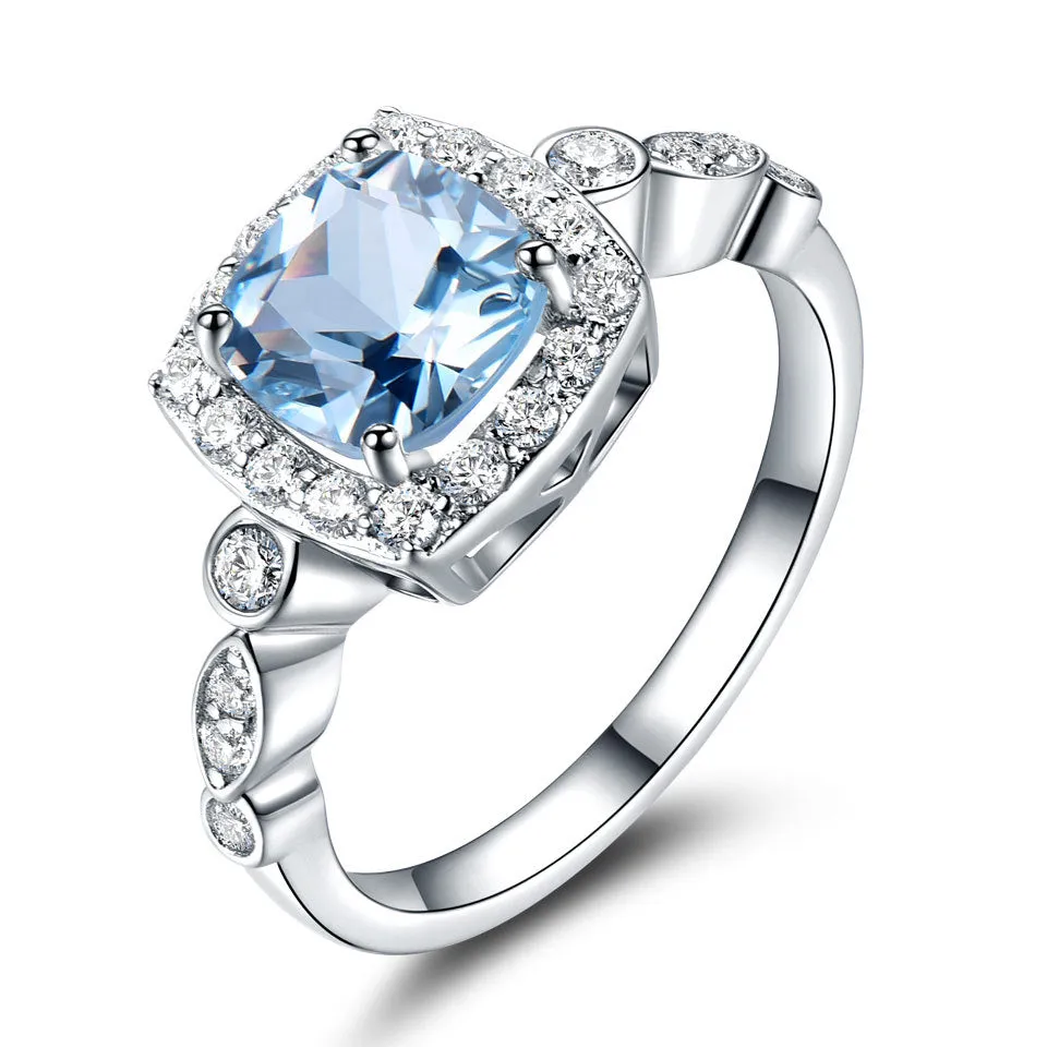 Blue topaz ring set square zircon wind ring 616122346849 sold by Cocomelody